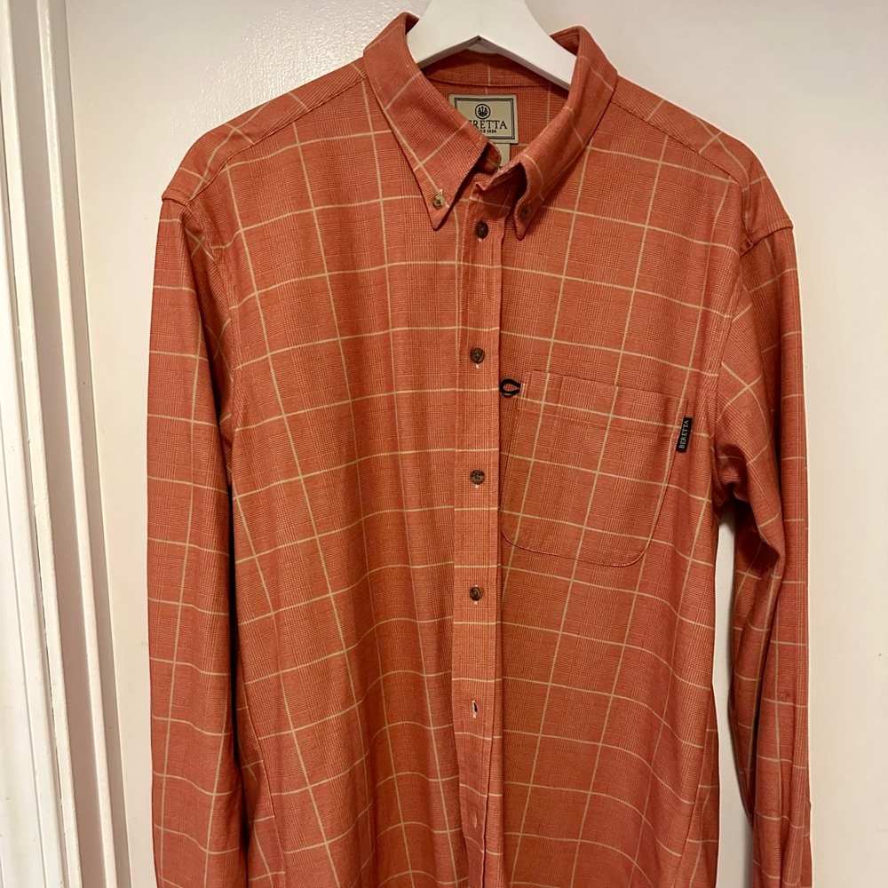 Beretta men’s large orange plaid long sleeve flannel shirt